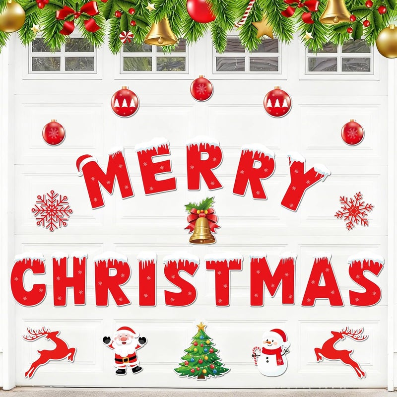 AMOGTO 27 Pcs Christmas Garage Door Magnets Decoration, 8.3" H Large Merry Christmas Garage Magnetic Banner with Ornament, Decor DIY Refrigerator Car Mailbox Magnet Decal Stickers for Xmas Holiday - Image 1